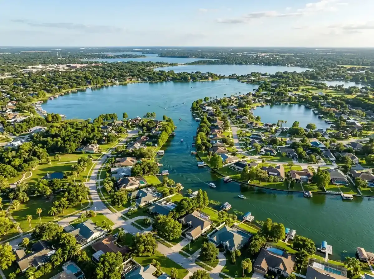 Aerial view of Winter Haven, Florida's Chain of Lakes.